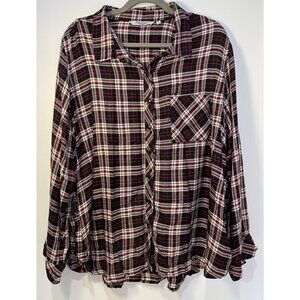 New Direction Woman Plaid Button Up Top Size 3X 90s Grunge Indie Classic Staple